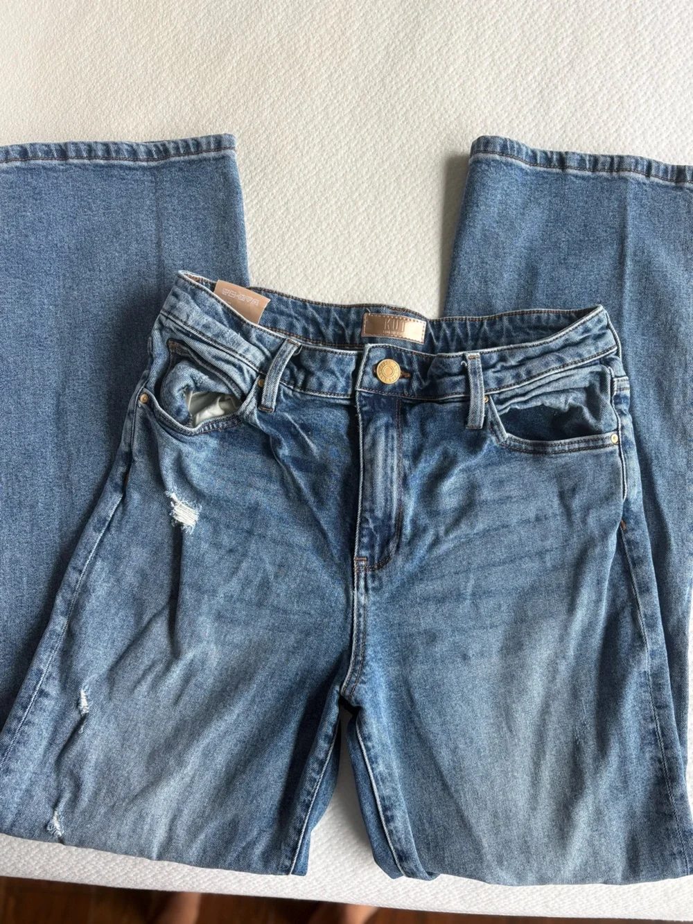 Kut from the Kloth Distressed Medium Blue Wide Leg Jeans
